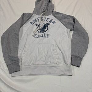 American Eagle Hoodie White Gray Adult Pullover Sweatshirt Classic Fit Sz S